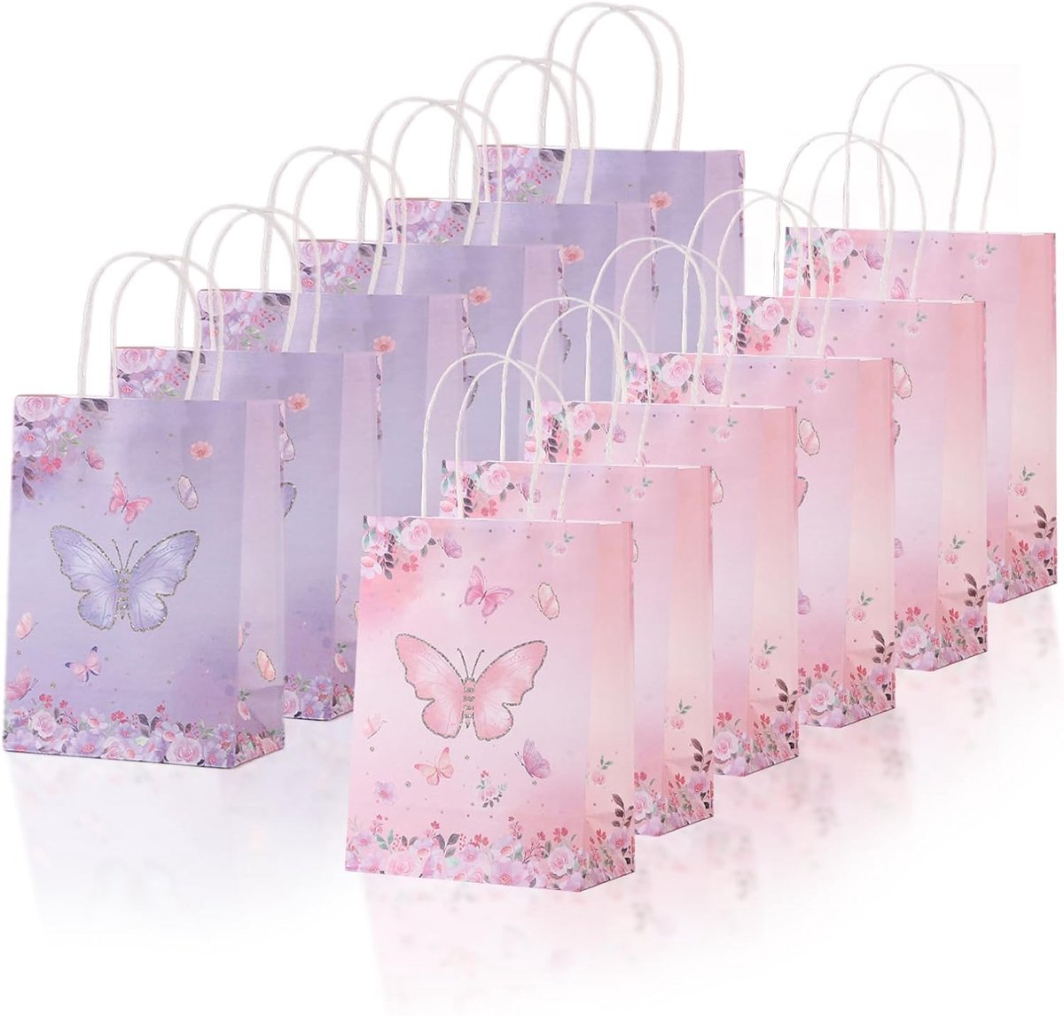 12 stuks vlindercadeauzakjes, papieren zakken met handvat, zakjes voor kinderverjaardag, cadeautjes, kleine cadeauzakjes voor kinderverjaardagen, bruiloften, kerstfeesten