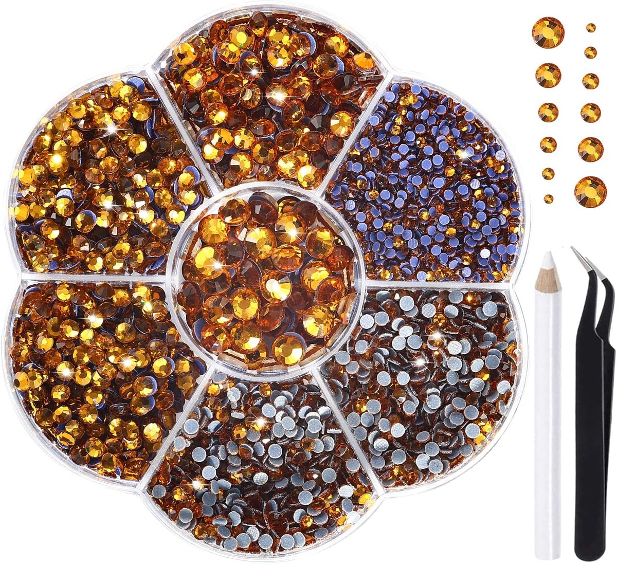 Strass-steentjes, 5000 stuks, 13 kleuren, 5 maten, 2 mm, 3 mm, 4 mm, 4,8 mm, strass, glas, ronde strassteentjes voor kleding, schoenen en doe-het-zelf handwerk (topaz)