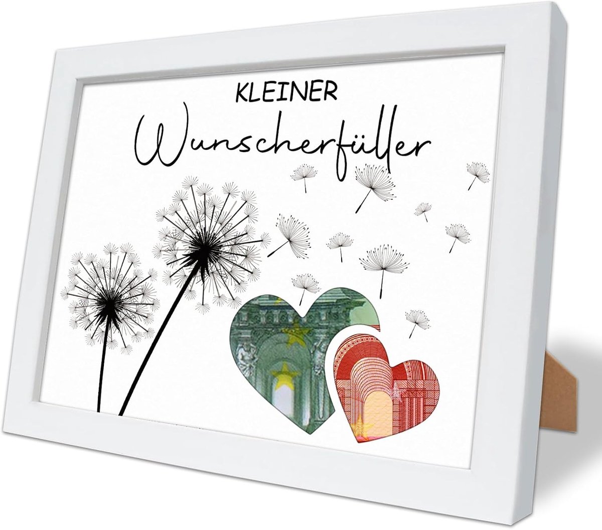 Fotolijst voor geldcadeau, coole paardenbloem, geldgeschenkverpakking, geluk cadeau voor verjaardag, bruiloft, reizen, jeugdwijding, doop, matura (wit)