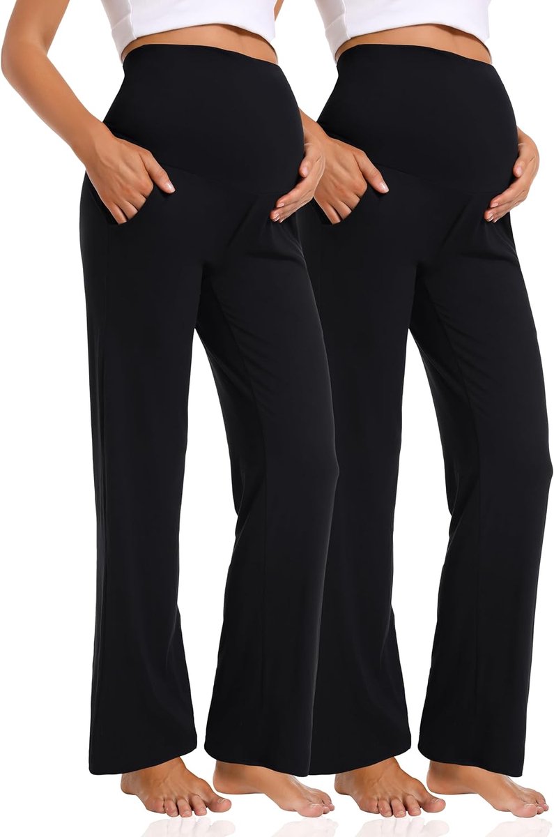 Zwangerschapsbroek met wijde pijpen, casual, losse wijde rechte pijpen, loungebroek met zakken, zwangerschapsbroek