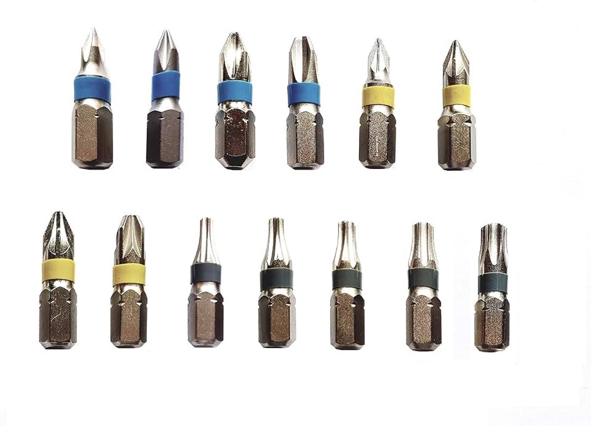 13 stuks professionele bitmix torx/kruiskop 25 mm lang van slagvast speciaal staal, vernikkeld