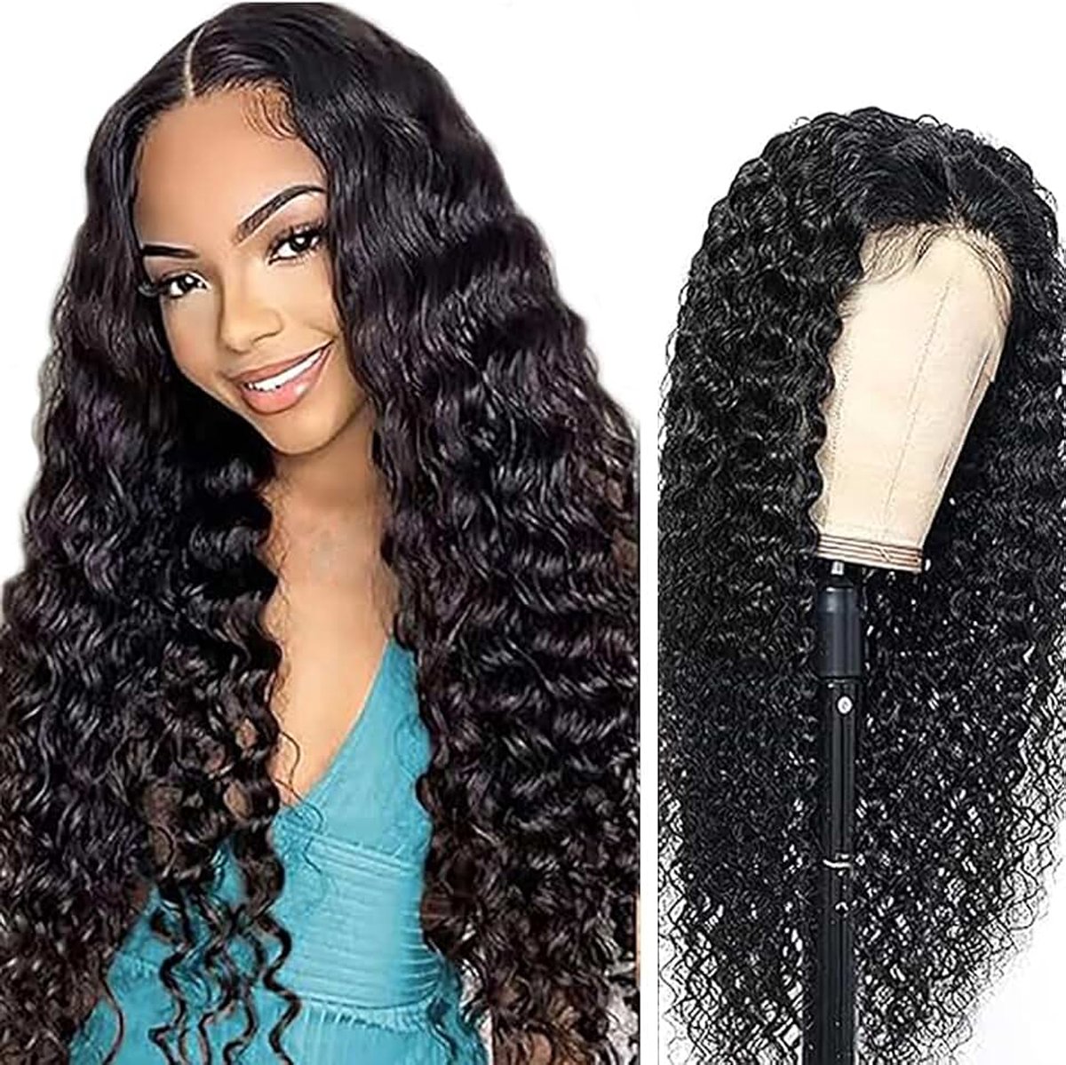 34 Inch 13x1 Swiss Lace Front Perücke Damen Wig Deep Wave Glueless Wig 1B Natural Black Brazilian Virgin Human Hair Pre Plucked With Natural Hairline