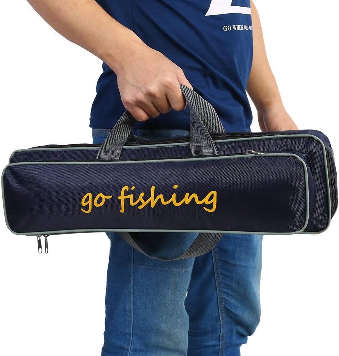 Kort, allround hengeltas, opbergtas, draagbare waterdichte hengelstang, tas, koffer, draagtas, tackle bag met verstelling, zwart, outdoor