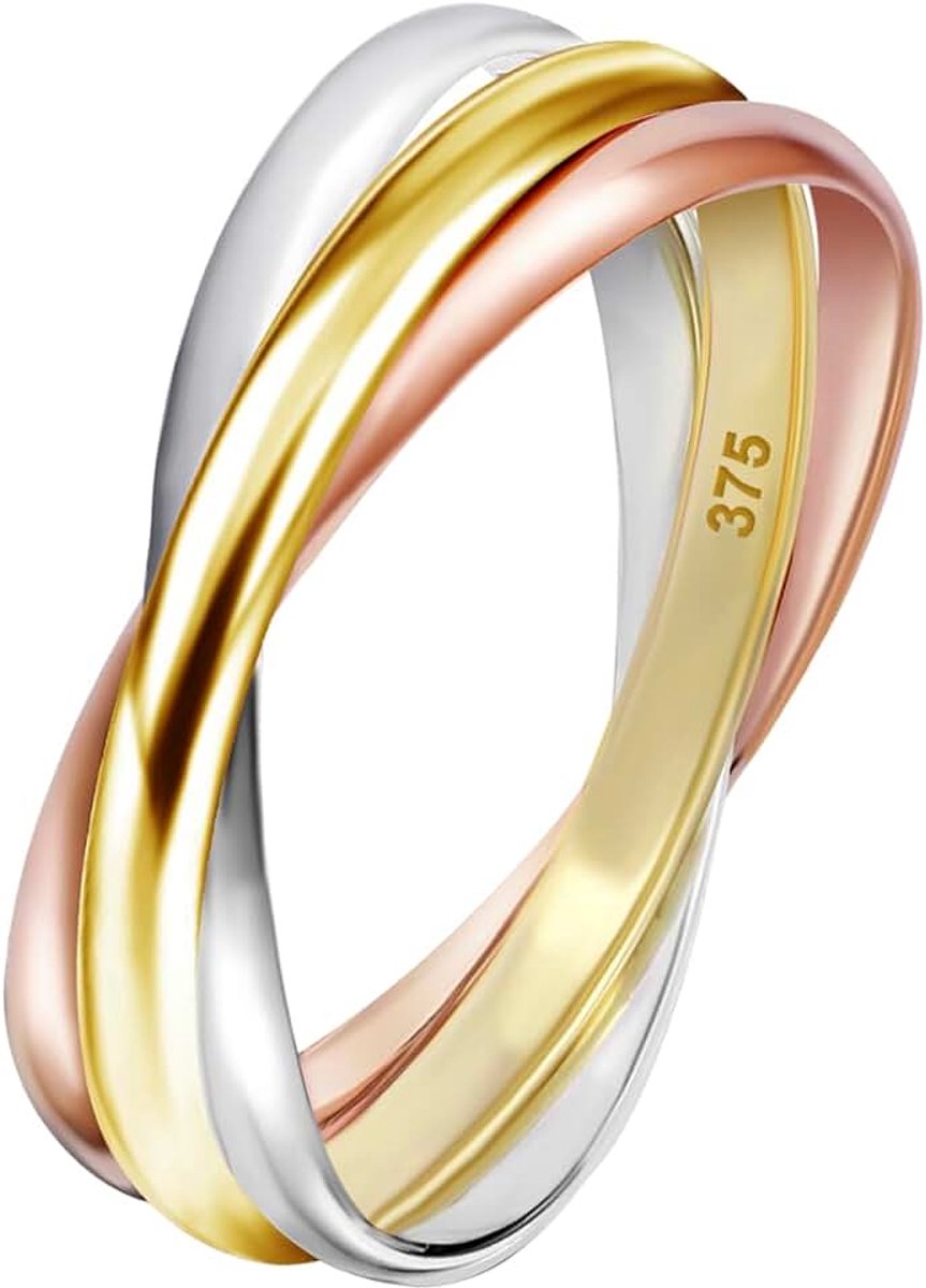 Time RoaD Damesring Goud 9K van 375 ml | Ideaal als, Jubileum, Valentijnsdag, Verstrengelde Ringen, Goudkleurig HIN00340/18