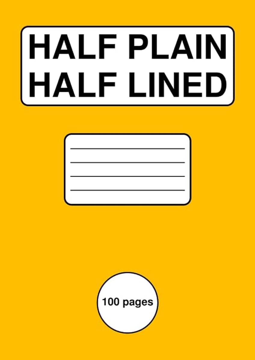 Half Plain, Half Lined Exercise Book: Top Half Blank, Bottom Half 10 mm Lined, A4, 100 Page Notebook, for School, Office, Home - Amber Cover