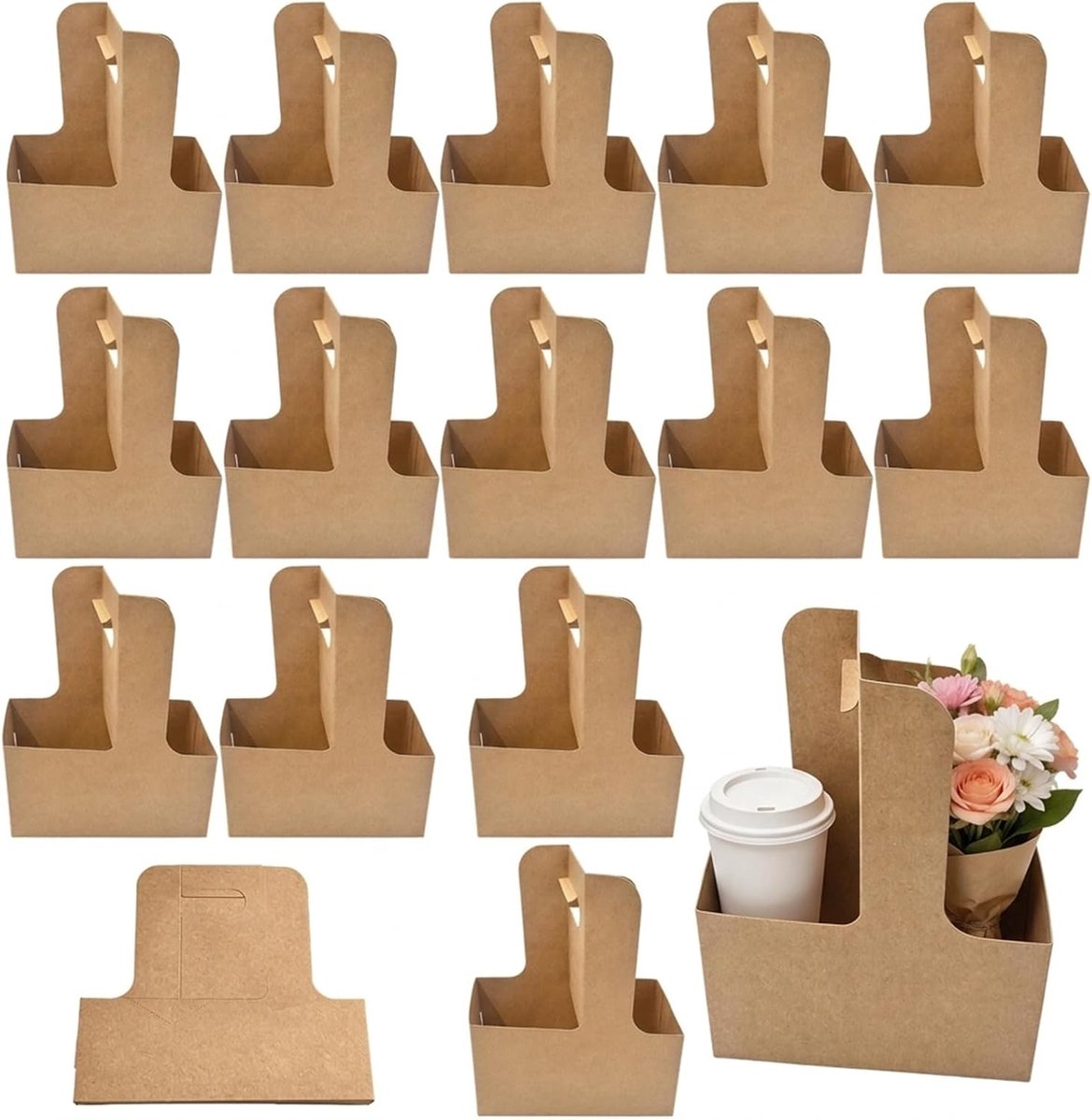 Kartonnen bekerhouder, bekerhouder van kraftpapier, 15 stuks
