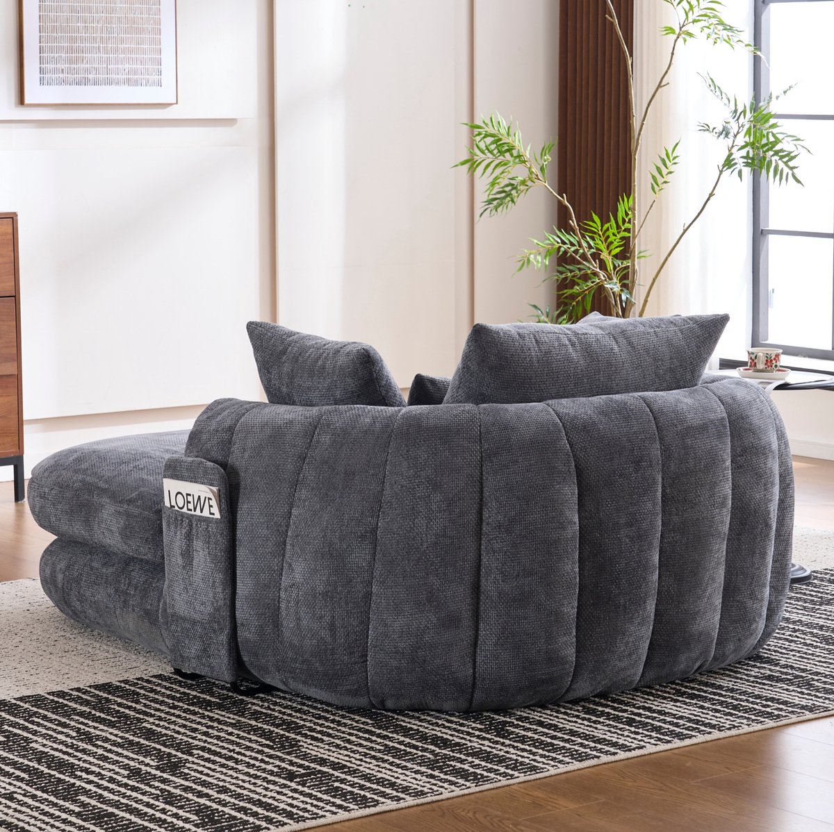 DESMIU Chaise Longue 184,5 Bij 145 cm - Diepe Zitting Met Extra Kussens - Voor Woonkamer Slaapkamer En Leesruimte - Chenille Grijs