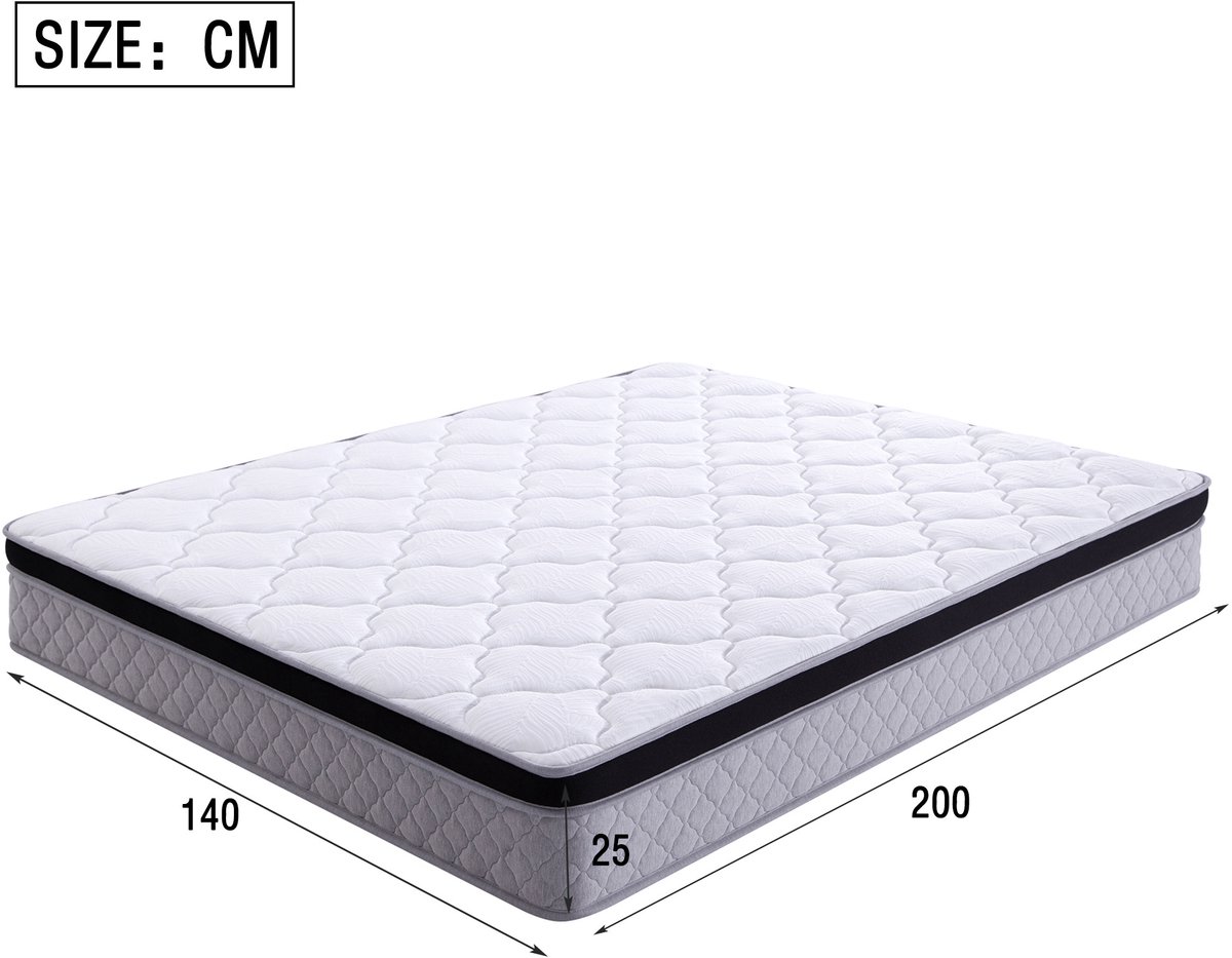 MODENUIT Matras Binnenvering – 140 x 200 cm – 25 cm Dik – Stof En Metaal – Wit – Voor Alle Slaaphoudingen – Opgerold