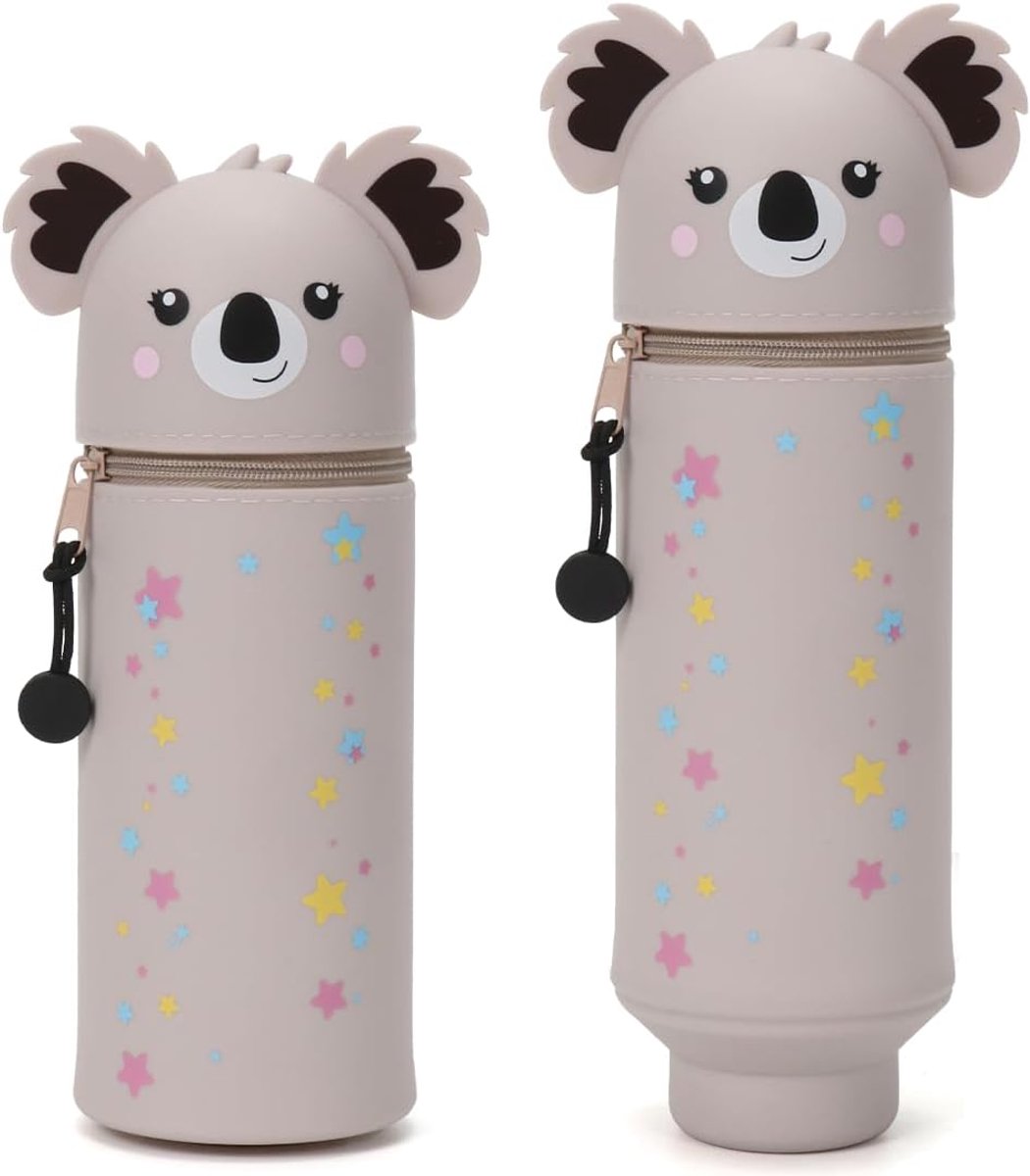 2-in-1 van siliconen, Kawaii-pennenetui, pennenhouder, etui voor schoolbenodigdheden, verticaal etui, ritssluiting, potloden, Dier-2, Schooletui