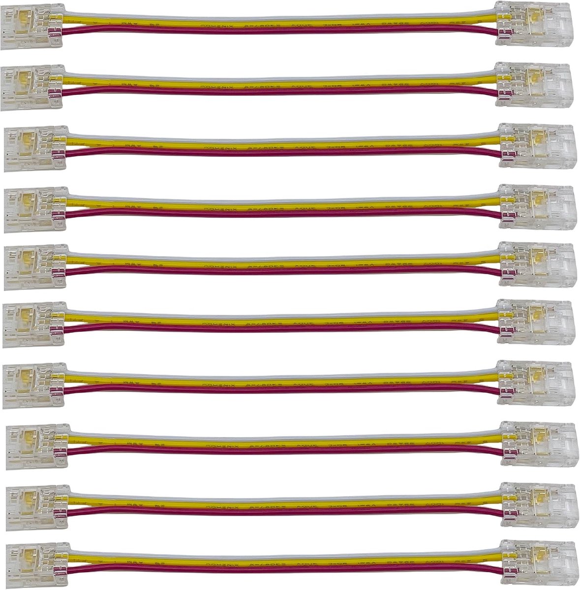 8 mm 3-pin 10 stuks COB LED-streepklemmen, dubbelzijdige streep naar draad zonder soldeer met 10 cm draadklem, voor dubbele kleur 5V/12V/24V LED-strepen, geen soldeer nodig