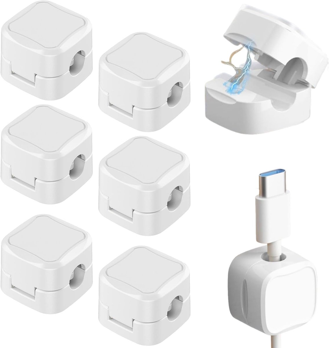 8 stuks witte kabelhouder clips, Magnetische zelfklevende kabelclips, Houder-organisator voor nachtstandaard, keuken, muur, auto (7mm)