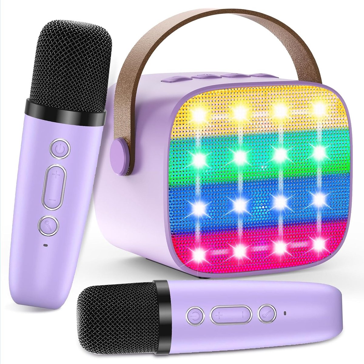Karaoke-machines voor kinderen en volwassenen, mini draagbare Bluetooth-luidspreker met 2 draadloze microfoons, draagbaar kinderspeelgoed, kerst- en verjaardagscadeaus voor meisjes van 4, 5, 6, 7, 8