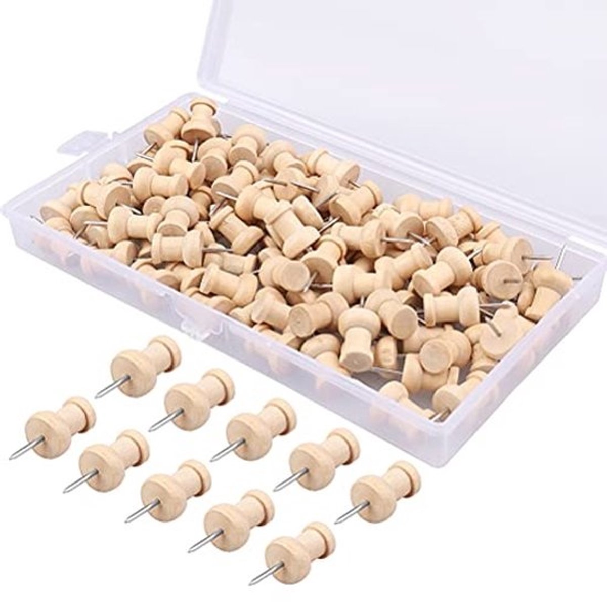 100 Stuks Houten Punaises voor Tekenkaarten en Bord (Met Opbergdoos)