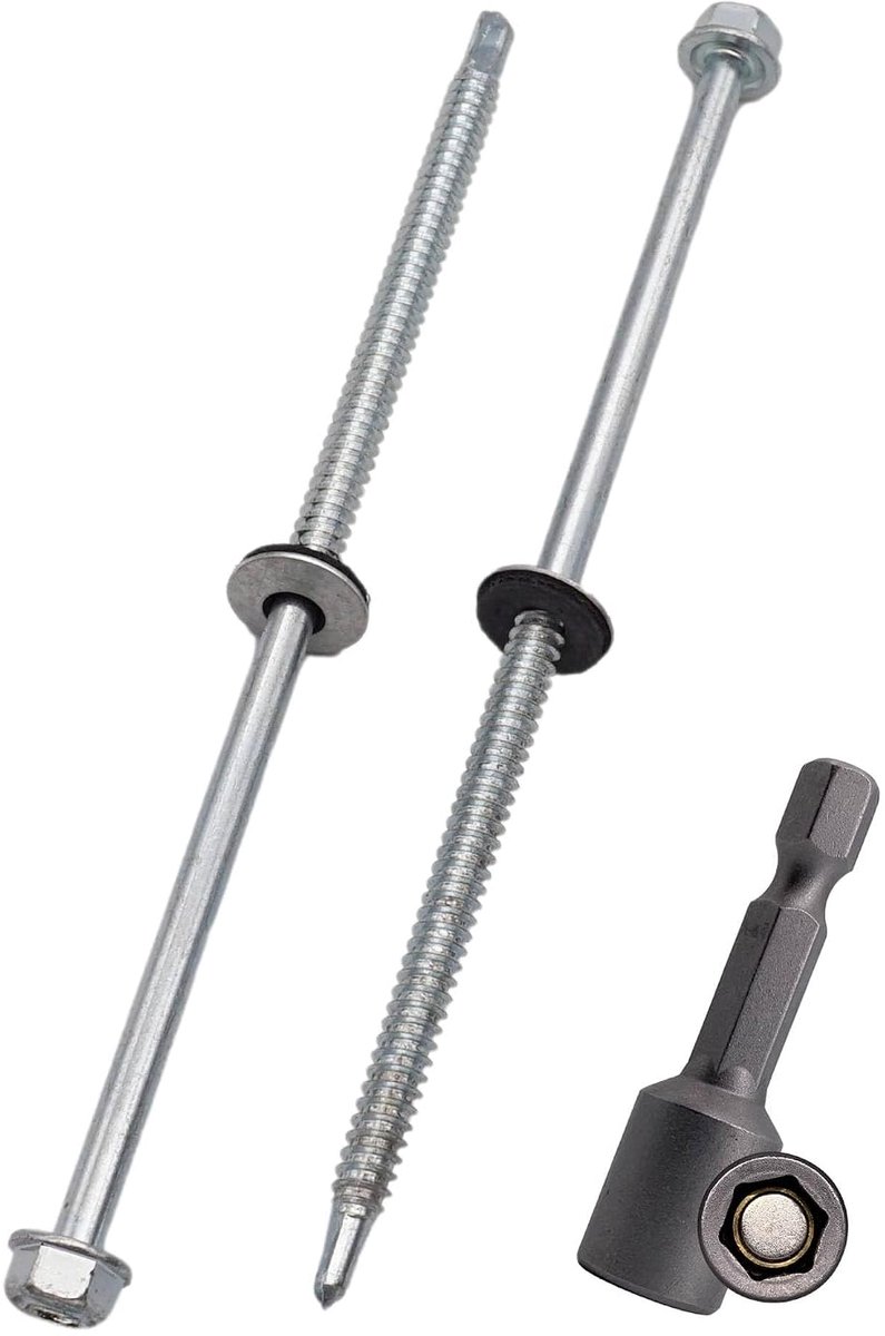 (10 stuks) Verzinkte dakschroeven 6,3 x 160 mm, zeskantkop, DIN 7504-K Zelfborende schroeven met EPDM afdichtringen
