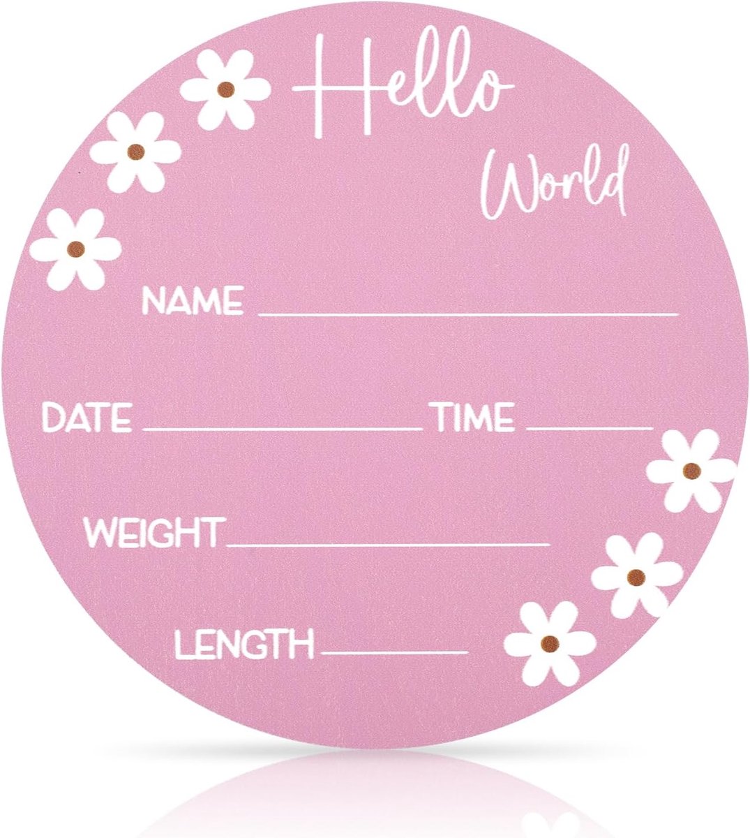 15cm Houten Bord Hello World Daisy Baby Gemaakt Van Hout Baby-Geboortenaamplaatje Fotografie Rekwisieten Babyshowercadeaus Ziekenhuiskwekerij (Roze Rood)