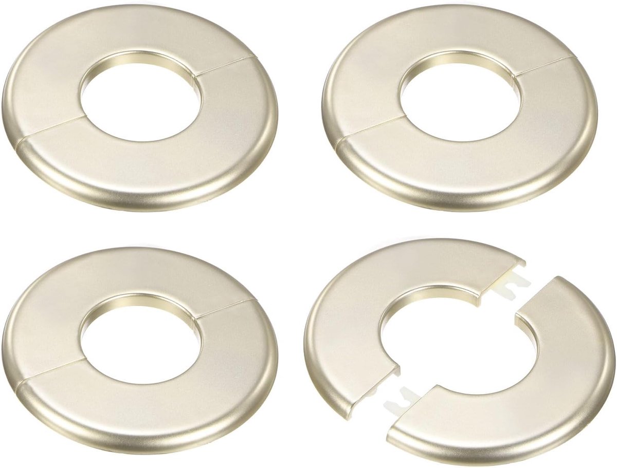 4-Pack Muur Split Flens, voor 40mm/1.6 Inch OD Pijp ABS Escutcheon Plate Ronde Zelfklevende Sanitair Afdekplaten voor Waterpijp/Kraan [Goudkleur]