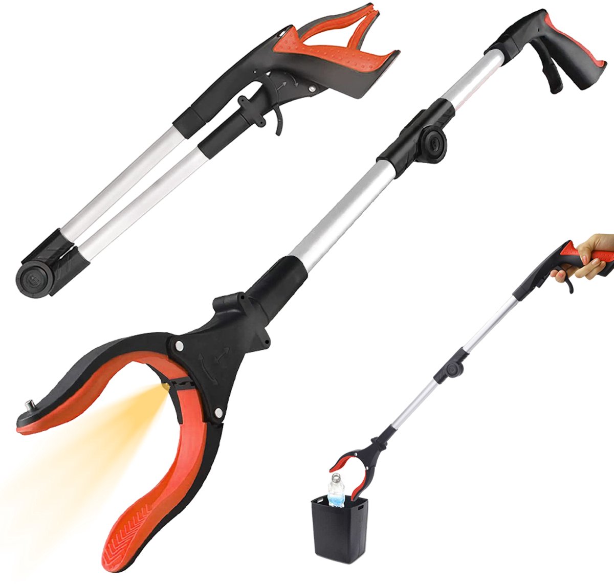 Grijpstok met LED en Magneet - Opvouwbare Reikstok 81,5 cm - Grijper voor Ouderen met Draaibare Kop