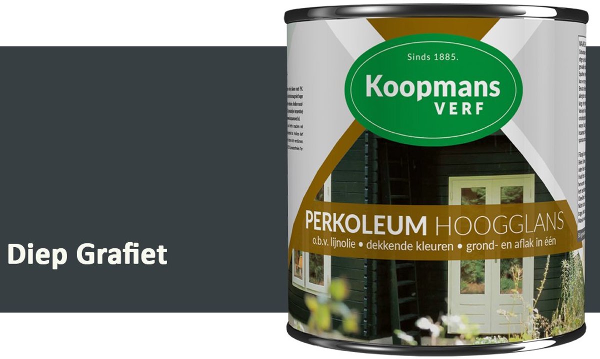 Koopmans Perkoleum Hoogglans Dekkend – Diep Grafiet – 750 ml – Dekkende Beits Buiten – Schutting, Gevel & Tuinhout