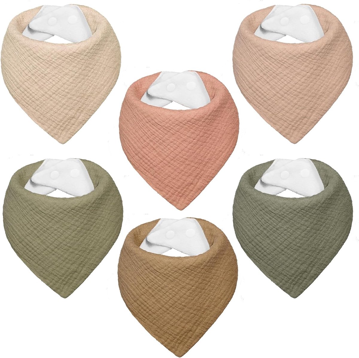 Slabbetjes voor Baby, Driehoekige Babysjaal van Mousseline, Kwijlslabbetjes voor Jongens en Meisjes, Zeer Absorberend en Verstelbaar, 6 Stuks