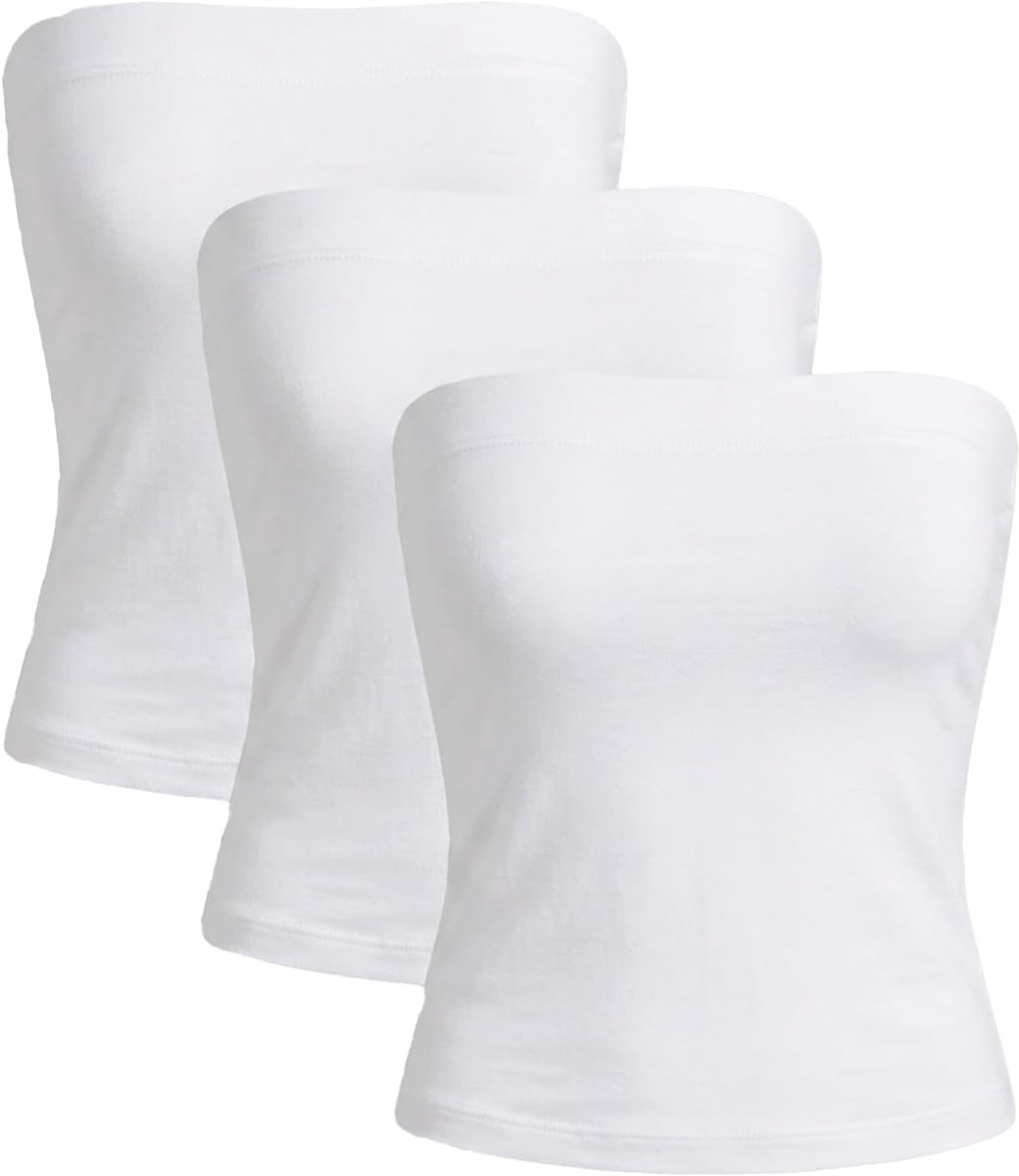 Set van 3 bandeau-tops voor dames, elastische basic tube-tops voor dagelijks gebruik, nauwsluitende buistop met stretch, comfortabele top om te combineren en als ondergoed