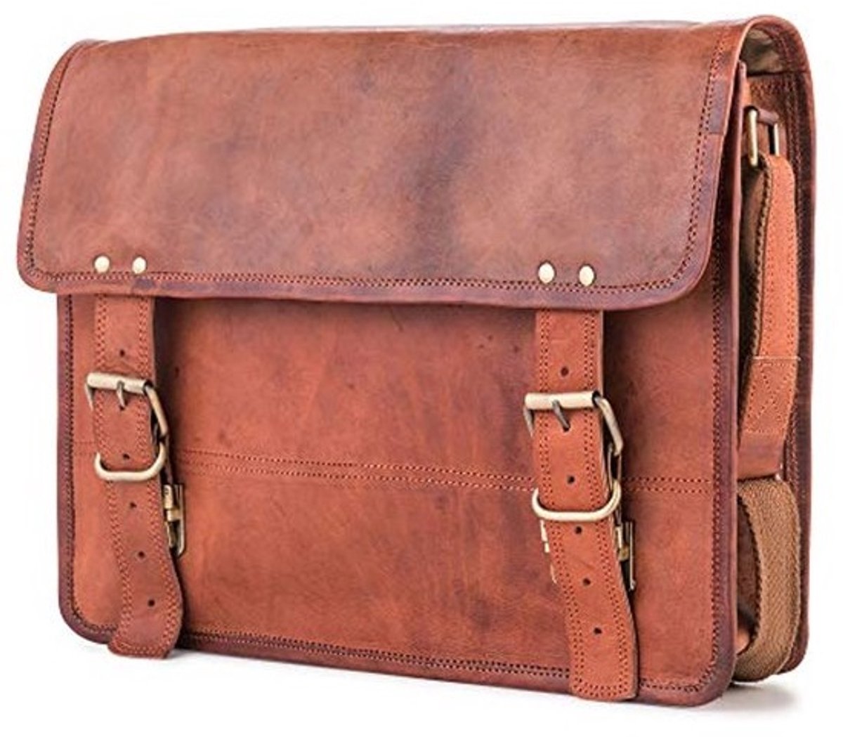 Vintage Schoudertas York XL - Messenger Bag met Laptopcompartiment voor Dames en Heren - Bruin