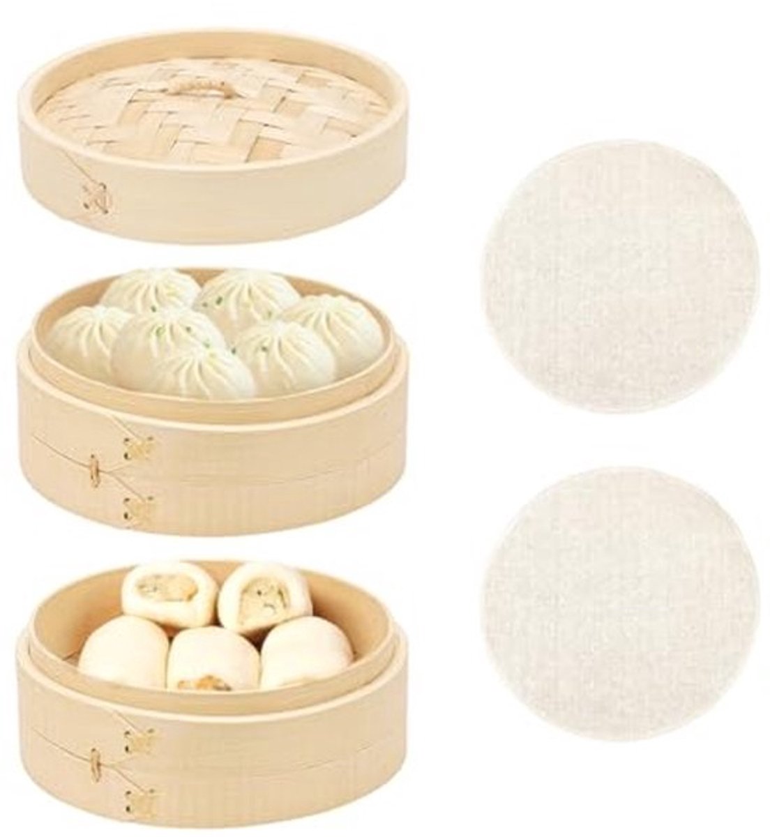 Bamboe Stoompan 2 Etages - Stoommand voor Dim Sum, Vegetarisch en Vleesgerechten - 15 cm