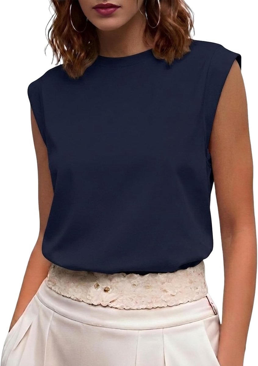 Dames T-shirt Ronde Hals Mouwloze Tops Losse Pasvorm Elegante