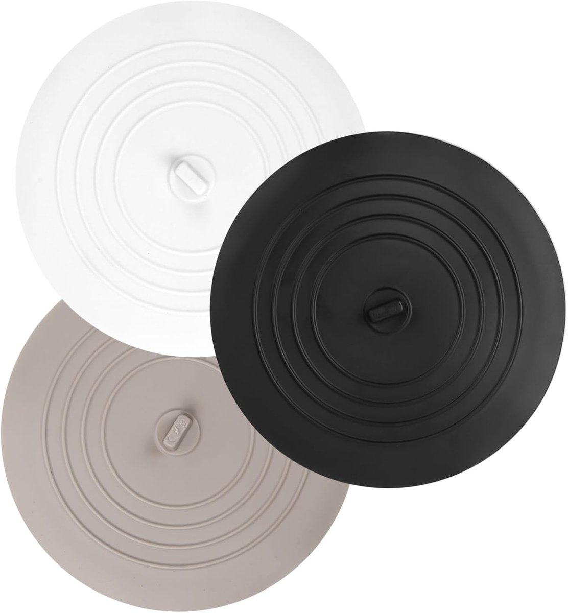 Set van 3 afvoerstoppen van siliconen, universele wastafelstoppen voor keuken en badkamer (15 cm), betrouwbare afdichting tegen geuren en waterverspilling, in zwart, wit en grijs