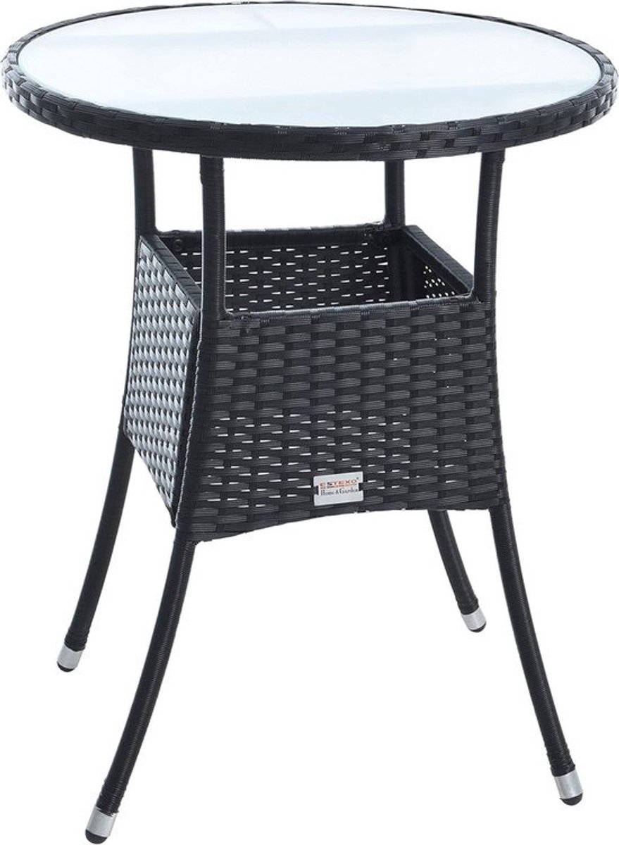 Polyrotan bijzettafel rond voor tuin en balkon - Stijlvolle koffietafel met melkglas