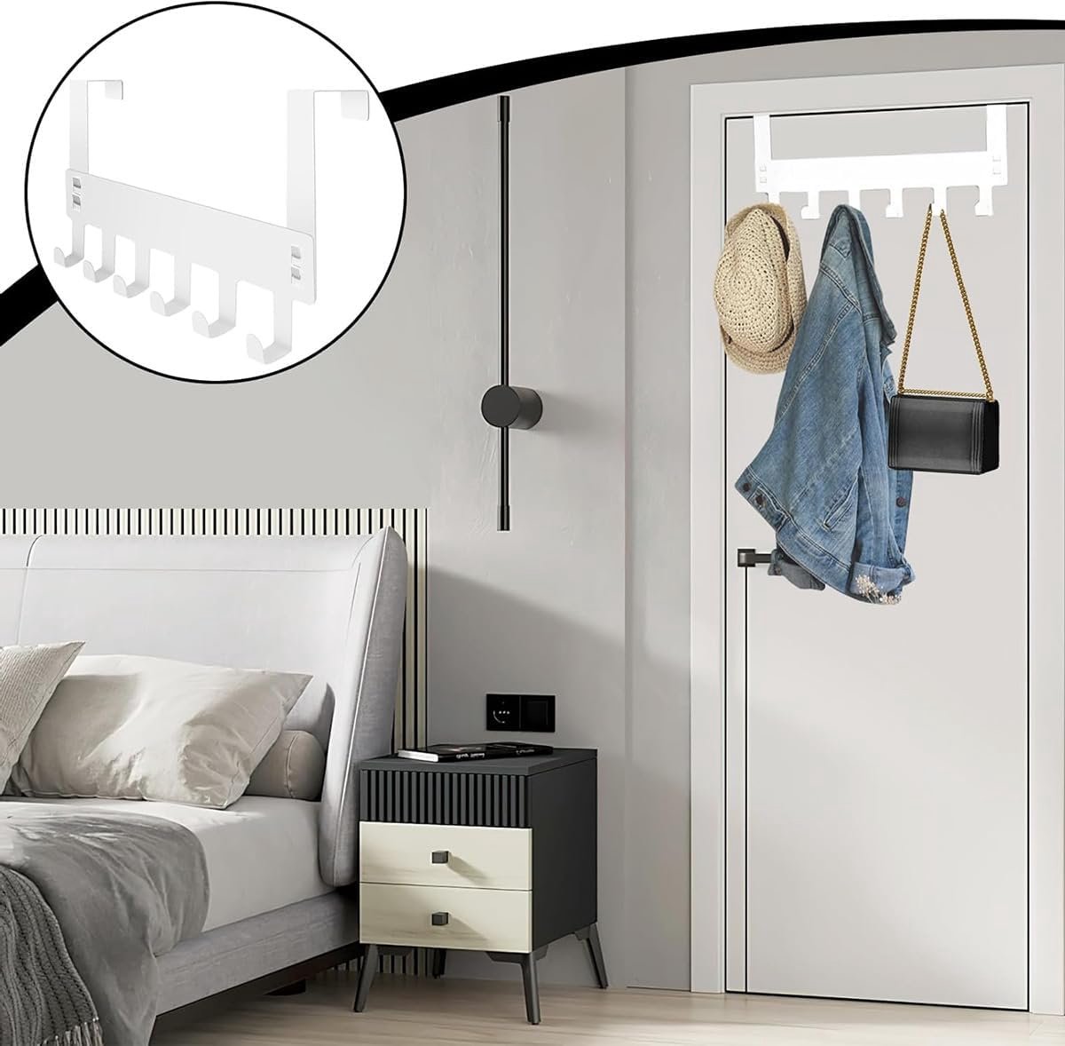 2 stuks deurkapstok om op te hangen, met 6 haken, kledinghaken, deur, wit, ruimtebesparende deurhakenlijst, geschikt voor slaapkamer, badkamer, keuken en ingangsdeuren enz