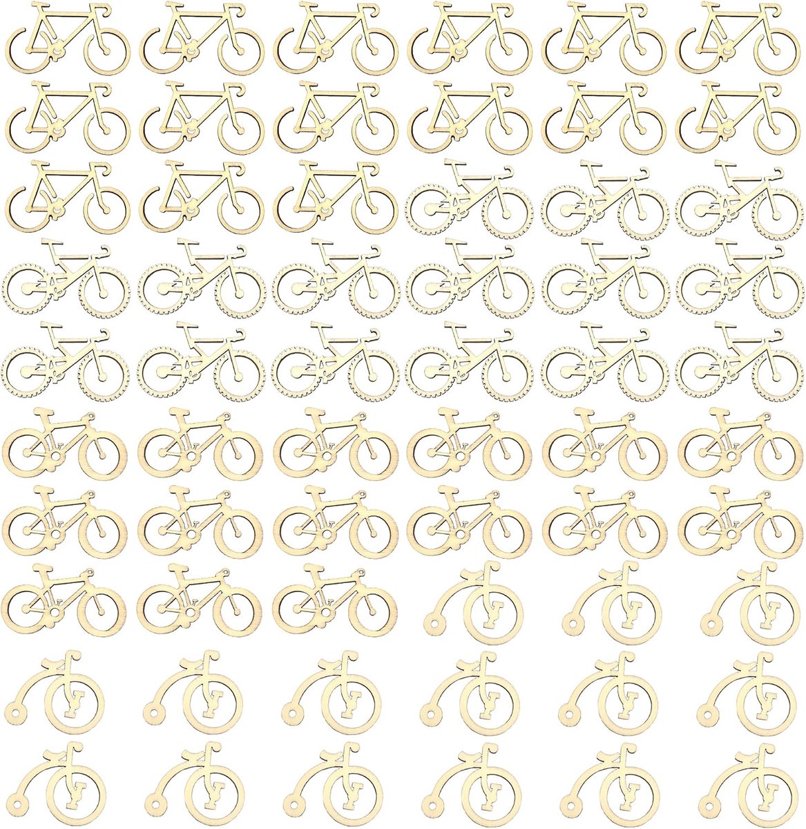 60 stuks houten handwerk, ornamenten, fiets, fiets, houten schijven, ornament, veelzijdig voor woondecoraties en knutselwerk, cadeau (houtkleur 6 cm)
