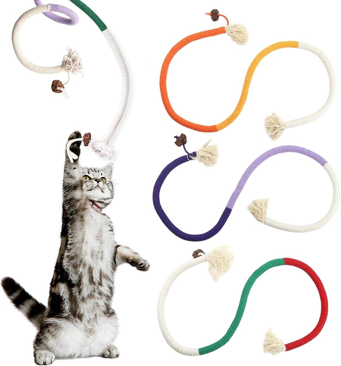 3 stuks kattenspeelgoed kauwtouwen, katoenen kattenkauwstokjes, natuurlijk kattenkruid touw voor katten, kattenspeelgoed voor binnen, stressverlichting, tandgezondheid, voor kinderziekten, elk