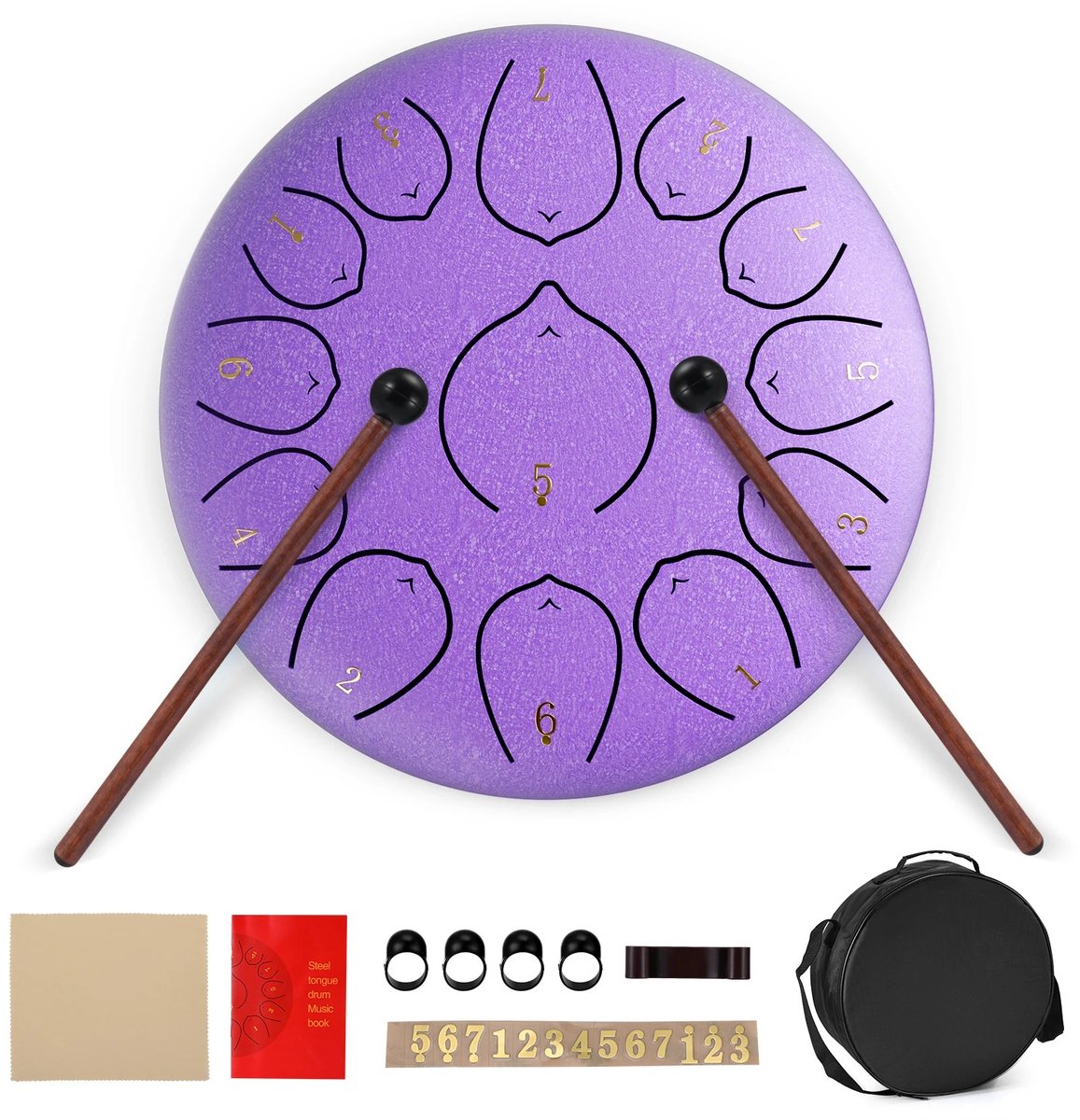Nyoz 13 noten stalen tong drum - Tongdrum - Muziek trommel - 30 cm - Titaniumstaal - Met draagtas en drumstokken - Voor beginners
