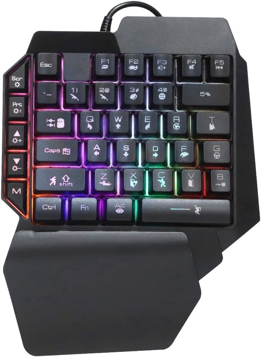 Ergonomisch Gaming Toetsenbord met 39 Toetsen, RGB Verlichting, Compact en Draagbaar voor PC Gamers, Ideaal voor Gaming Accessoires en Professioneel Gebruik