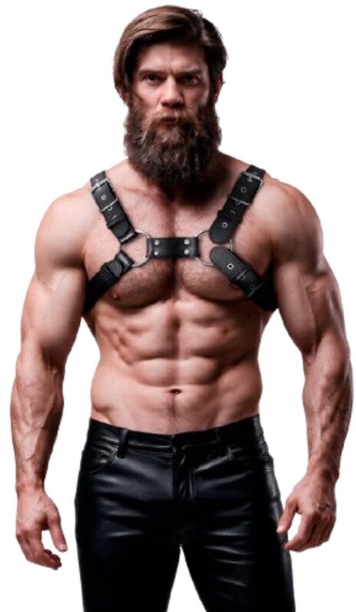 Fetish Submissive Attitude - Mens Adjustable Eco-Leather Chest Bulldog Harnas