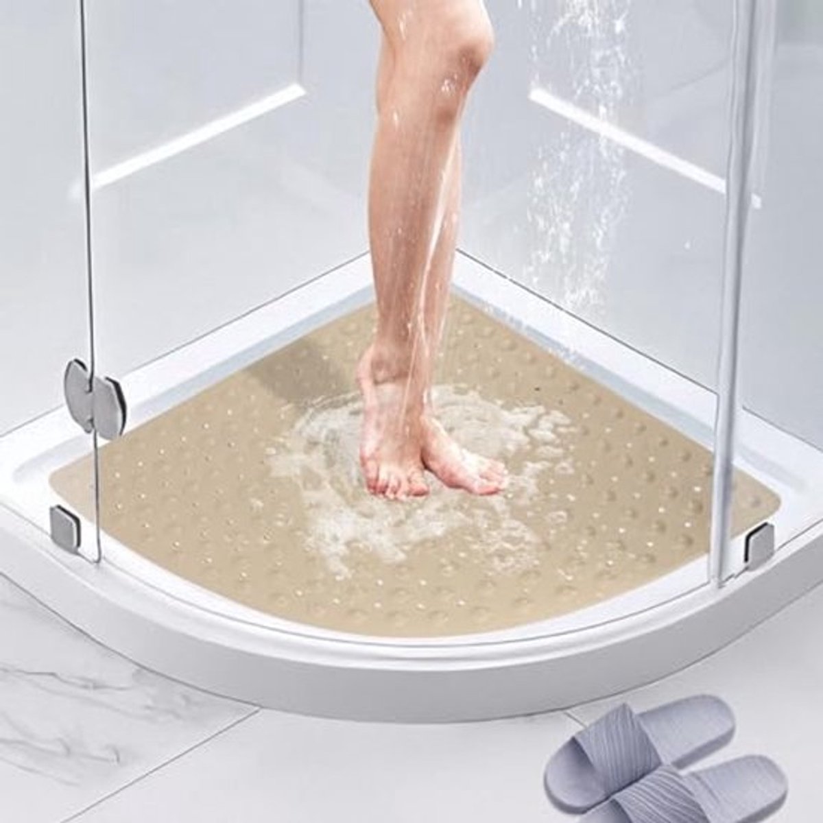 Antislip Hoekdouchemat 70 x 70 cm - Badmat voor Binnen en Buiten met Zuignappen en Afvoergaten
