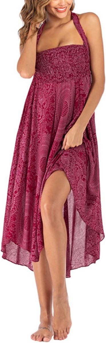 Strandjurk voor dames, shirtrood, casual, mouwloos, buisjesjurk, boho-rok, rood, Eén maat