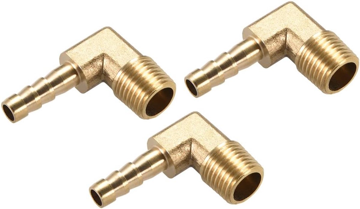 3 Pack Messing Slang Barb Fittings - 90 Graden Elleboog Messing 6mm Prikkeldraad Reducer Van toepassing op Water Brandstof (1/4 PT Mannelijke Pijp)