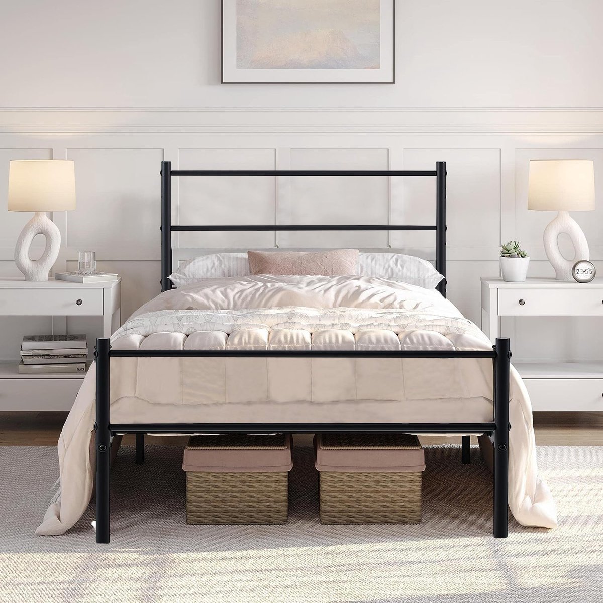 Eenpersoonsbed, metalen bedframe, jeugdbed met lattenbodem, voor slaapkamer, zwart, 90 x 190 cm