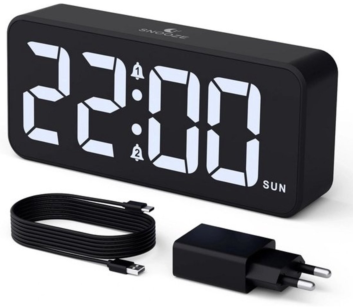 Digitale Wekker met Groot LED Display, Dubbel Alarm en USB Oplaadpoort