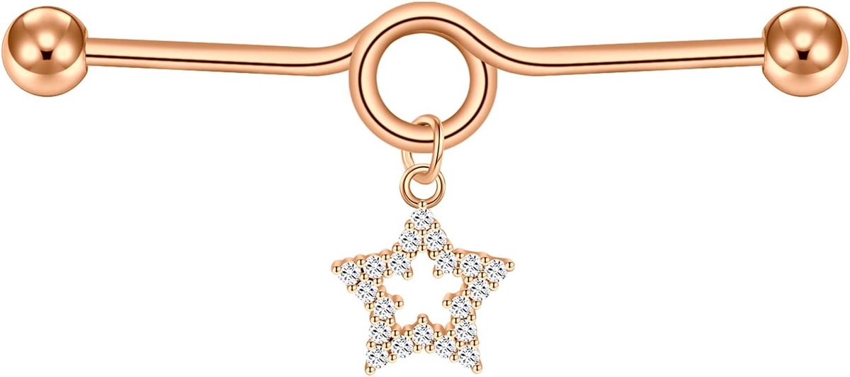 14g Industriële Bar Piercing Dangle 38mm Industriële Barbell Rvs Kraakbeen Oorbellen CZ Industriële Piercing Sieraden 1.6mm Steiger Piercing Bar