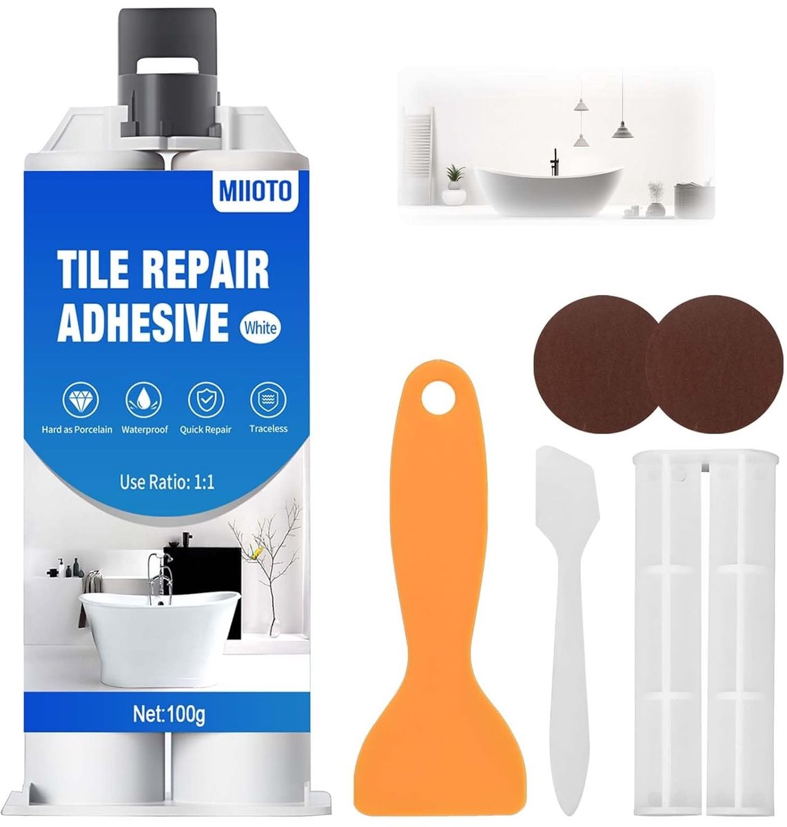 Emaille reparatieset - Wit - 100 g - Keramische Reparatiepasta voor Badkuipen en Tegels - Voor Thuisgebruik