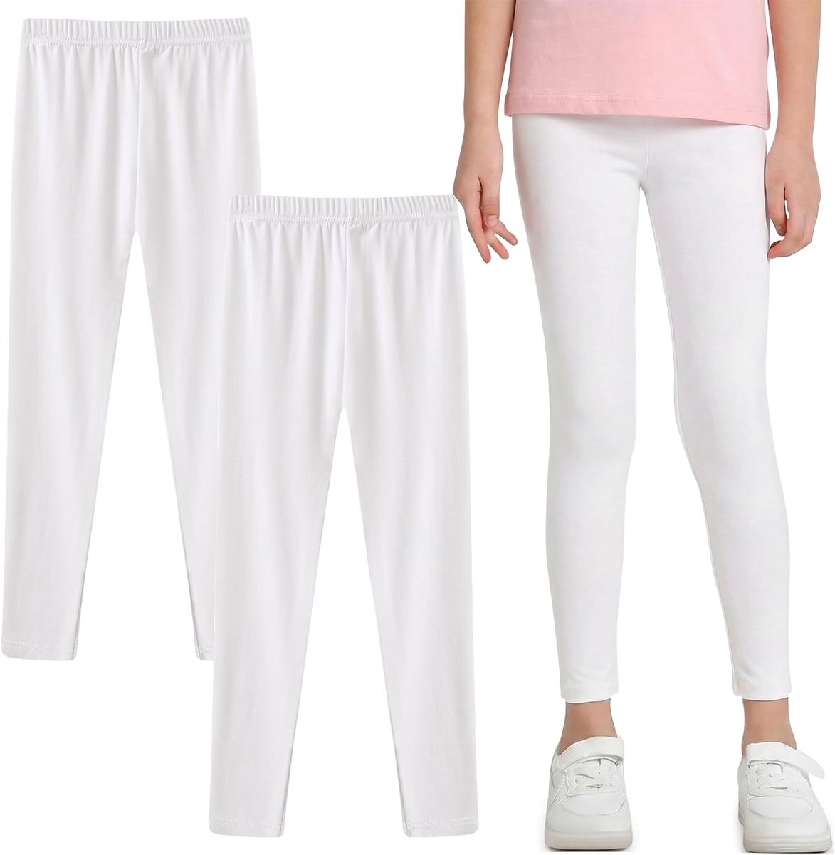 Leggings Meisjes 2 Set Katoenen Kids Elastische Ademende Sport Leggings Lange Broek Eenkleurige Sportbroek Kids Broek Activewear voor Schooldansen Voor 5-12 Jaar, 116-158