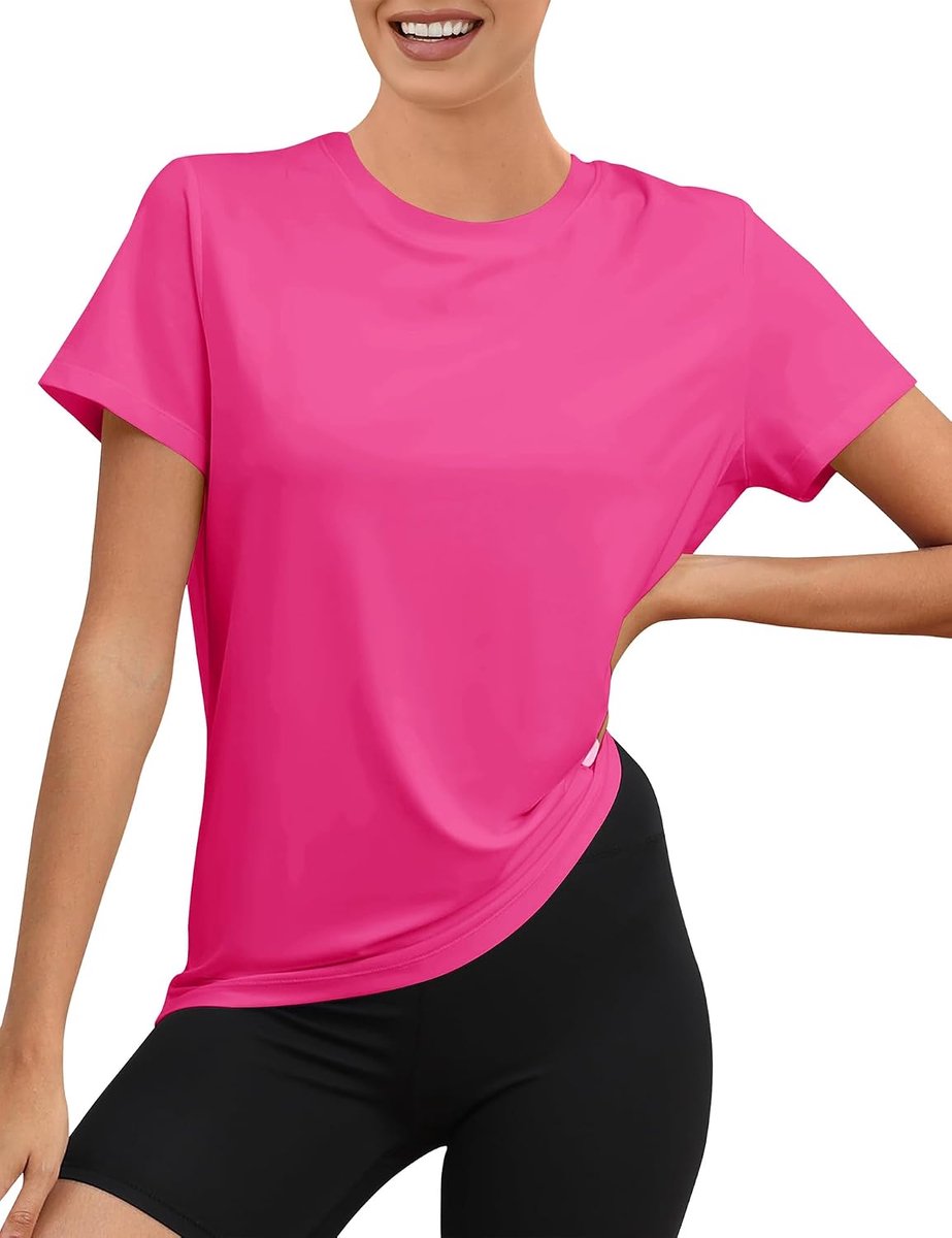 Sportshirt voor dames, korte mouwen, UPF 50+, basic, licht, ademend, droog, functioneel sportbovenstuk, dames, ronde hals, sportshirt, dames, los, voor fitness, loopshirt, yoga