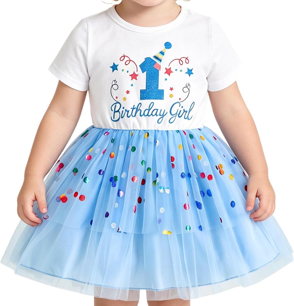 Verjaardagsoutfit voor babymeisjes: feestkleding voor de jarige met een tutu-rokje van tule met stippen