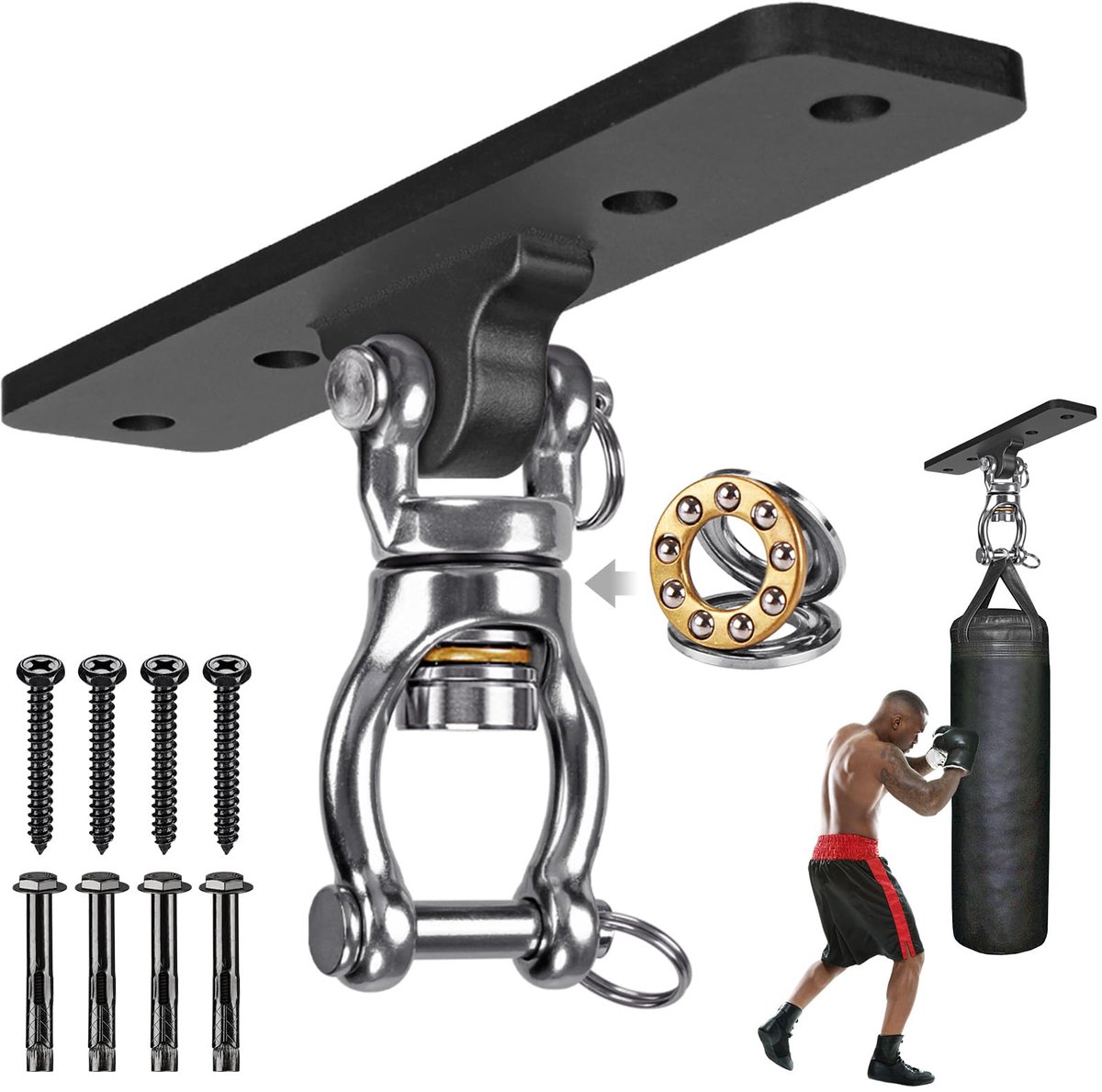 Bokszak Ophangsysteem - Robuust Stalen Plafond- en Wandbeugel - Met Haak voor Houten Balken - Voor Boksen, Kickboksen en Fitnessapparatuur Thuis