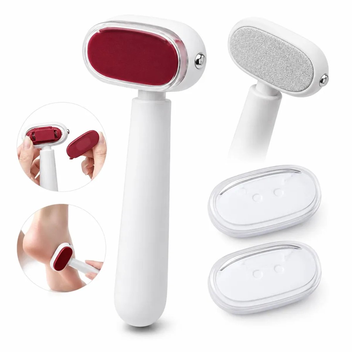 2-in-1 dubbelzijdige voetvijl, professionele eeltverwijderaar, roestvrijstalen mes, ergonomische handgreep, inclusief 2 vervangende opzetstukken, set van 2.