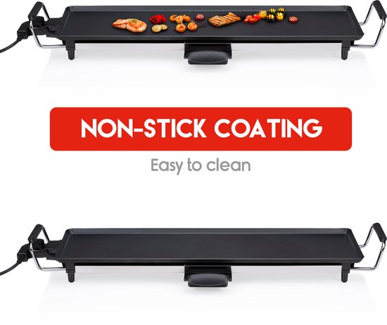 alpina Teppanyaki Bakplaat 2000W - Gourmet Grillplaat XL - Tafelgrill met Instelbare Thermostaat - Grill Plaat 70 x 23 cm - voor 4 tot 6 Personen - Anti-Aanbaklaag - RVS — afbeelding 4