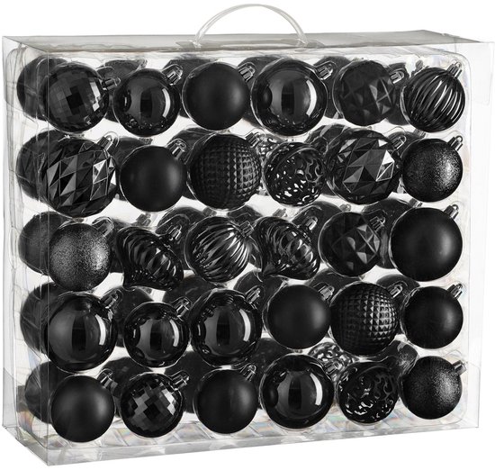 Mica Decorations Kerstballen Set - 60 Stuks - Ø7 cm - Onbreekbaar - Zwart