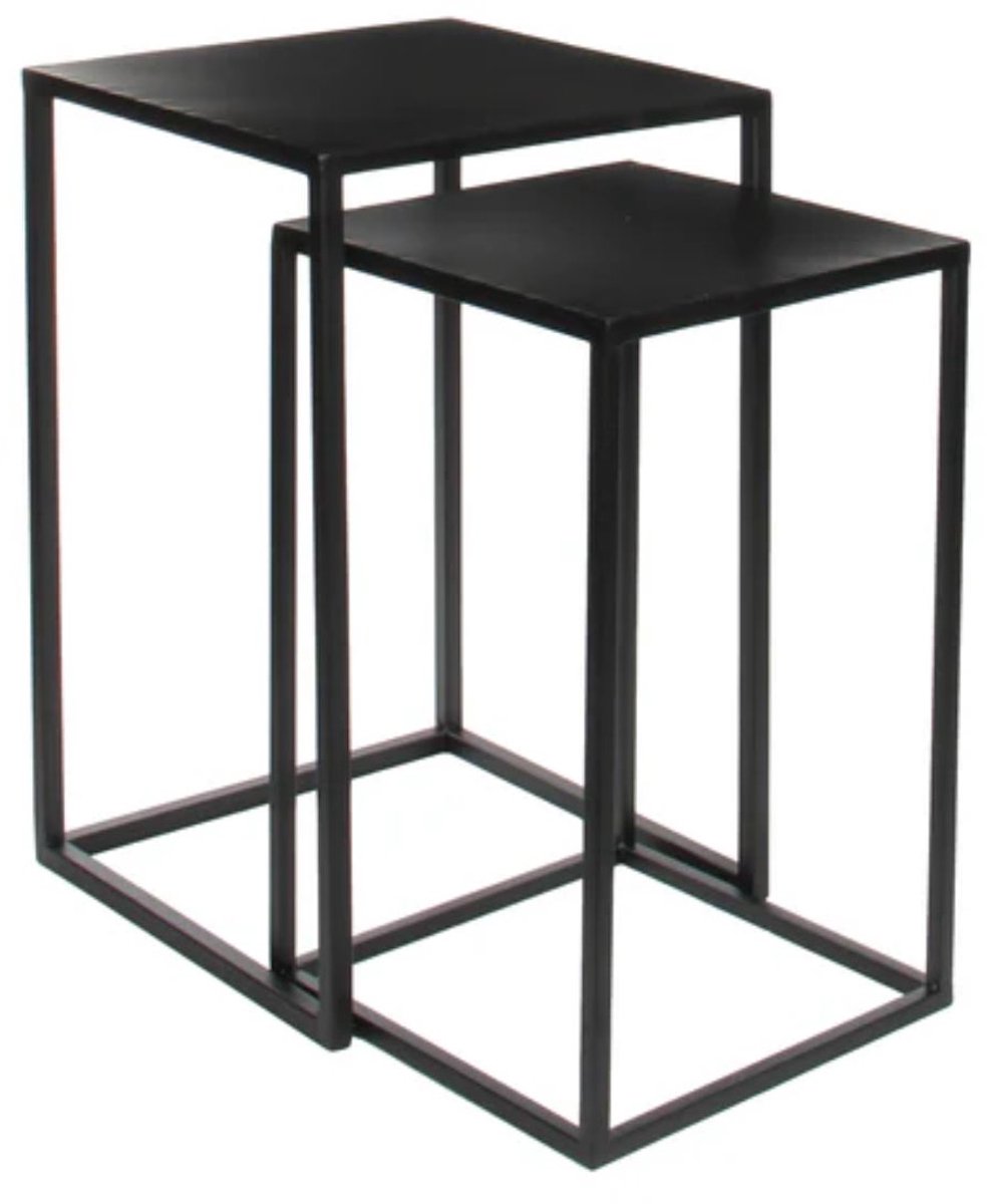 Mica Decorations Goa Bijzettafel - Set van 2 - L35 x B35 x H55 cm - Metaal - Zwart